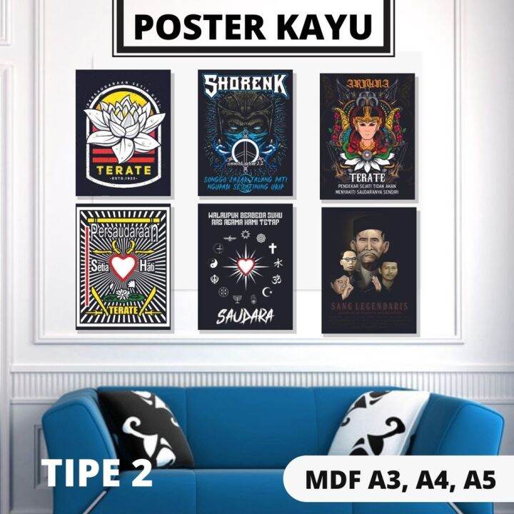 POSTER KAYU PSHT SH TIPE 2 Ukuran A4 / A5 Desain 2-1 Sampai 2-15 ...