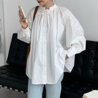 พร้อมส่ง ?retro white shirt C1318 เชิ้ตคอกระเช้า เชิ้ตแขนยาวมินิมอล