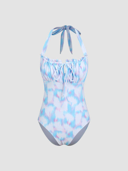 Cider Tie Dye Halter Ruched Tummy Control One Piece Swimsuit Lazada PH
