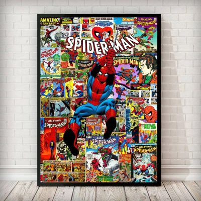 ﹍ Creative Marvel Comic Spiderman โปสเตอร์และพิมพ์ Superhero ภาพวาดผ้าใบภาพผนังศิลปะสำหรับตกแต่งห้องนั่งเล่นภาพจิตรกรรมฝาผนัง