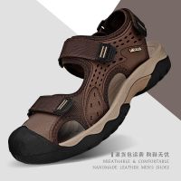 Foreign trade export Italy big brand high-end leather sandals mens summer breathable deodorant outerwear Baotou beach shoes soft shoes