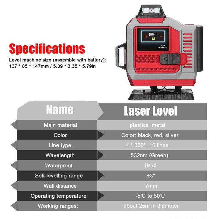 4d-อเนกประสงค์16เส้นเลเซอร์วัดระดับ3-อุปกรณ์ปรับระดับแบบชาร์จไฟได้ด้วยตัวเองสติกเกอร์ติดผนังติดผนังรอบทิศทาง