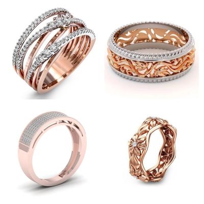 แหวนเพชรสองสีเคลือบทองแฟชั่นที่สร้างสรรค์ขอบยุโรปและอเมริกาขายส่ง Cincin Rose Gold โค้ง