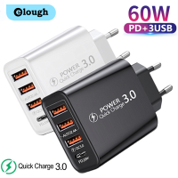 Elough 4พอร์ต40W USB C ที่ชาร์จ PD25W ผนังสำหรับเดินทาง ChargerQC3.0อะแดปเตอร์ที่ชาร์จโทรศัพท์มือถือ Type C สำหรับ iPhone Samsung Xiaomi