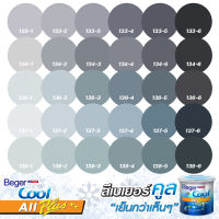 Beger คูลออลพลัส กึ่งเงา สีเทา อมฟ้า ขนาด 1ลิตร 3.78ลิตร และ 9ลิตร สีทาภายนอก และ สีทาภายใน สีน้ำกึ่งเงา สีบ้านเย็น