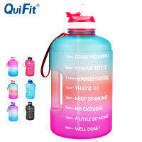 QuiFit 3.78L 2.2L 1.3L 128ออนซ์ขวดน้ำแกลลอนด้วยฟางสร้างแรงบันดาลใจและเวลาเครื่องหมายยิมดื่มเหยือกปราศจากสาร BPA กีฬา