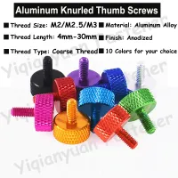 5Pcs M2 M2.5 M3 Colourful Aluminum Hatching Knurled Thumb Screw GB835 Flat Head Hand Tighten Thumb Screw Coarse Thread