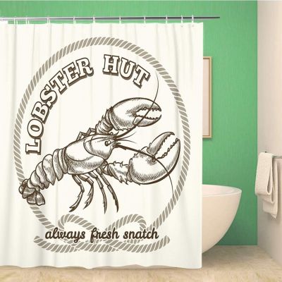 Rouihot Bathroom Shower Curtain Vintage Seafood Restaurant Retro Emblem Dinner Fresh Lobster Food Polymer Fabric 72x78 Inches Waterproof Bath Curtain Set with Hooks