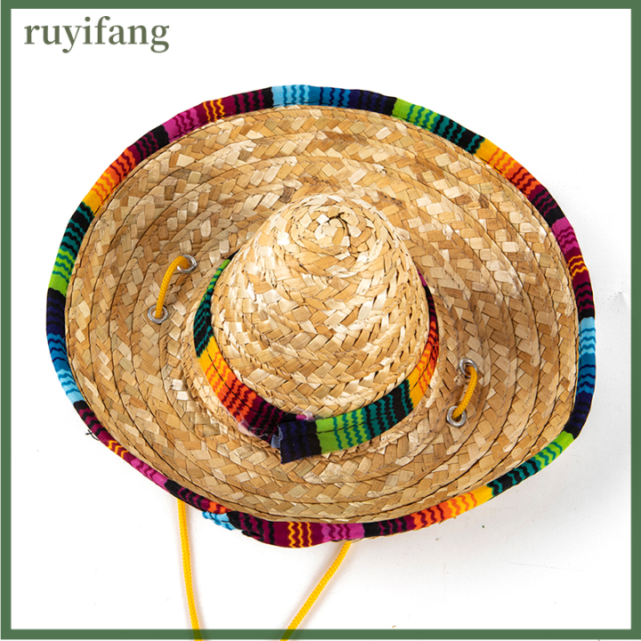 ruyifang-สัตว์เลี้ยงทอฟางหมวกสำหรับแมว-sun-hat-somburro-สำหรับสัตว์เลี้ยงชายหาดปาร์ตี้ฟางเครื่องแต่งกาย