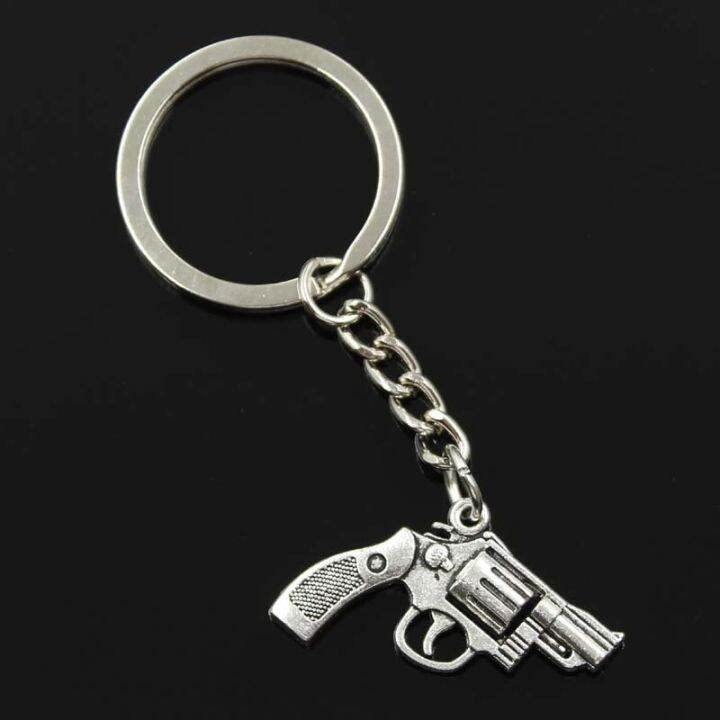 new-fashion-men-30mm-keychain-diy-metal-holder-chain-vintage-pistol-revolver-gun-29x22mm-silver-color-pendant-gift-key-chains