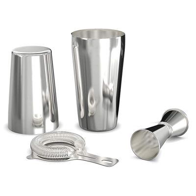 Cocktail Shaker Set: Professional Boston Shaker, Cocktail Strainer and Jigger Set. 4 Piece Premium Stainless Steel Bar Supplies for Awesome Cocktail Mixing Experience