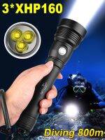 Newest 3 XHP160 Professional Diving Flashlight 3mode Super Bight LED Dive Torch Rechargeable Underwater Lamp Poweful Work Light Rechargeable  Flashlig