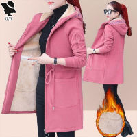 ร้อน, ร้อน★GW winter coat for women fleece plus thick plus size mid-length cardigan hooded zipper jacket