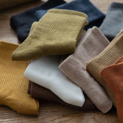 ‘；’ Organic Cotton Warm Socks For Men Boy Solid Compression Street Fashion Business Party Dress Long Harajuku Socks Sokken Brand