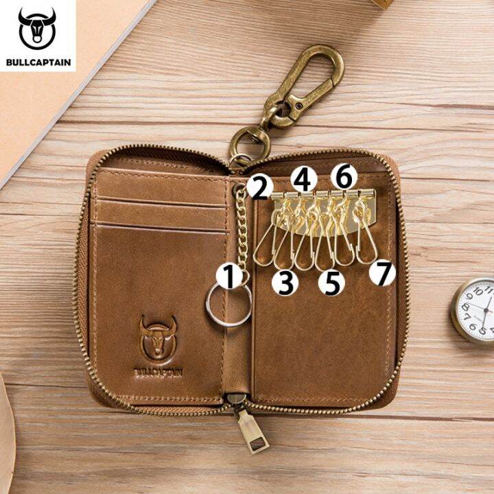 bullcaptain-genuine-leather-mens-key-card-bag-high-quality-multi-function-key-box-car-key-chain-wallet-mini-card-bag-key-clip