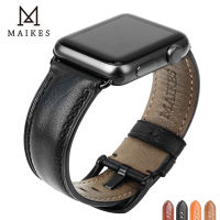 MAIKES Genuine Leather Band For Apple Watch 45mm 44mm 42mm 40mm 38mm Series 7 6 SE 5 4 3 Men &amp; Women Strap Watchband