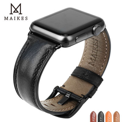MAIKES Genuine Leather Band For Apple Watch 45mm 44mm 42mm 40mm 38mm Series 7 6 SE 5 4 3 Men &amp; Women iWatch Strap Watchband