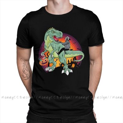 Halloween Skeleton Dinosaur 2022 New Arrival T-Shirt Skeleton Riding Dinosaur T Rex Unique Shirt Crewneck Cotton For Men Tshirt