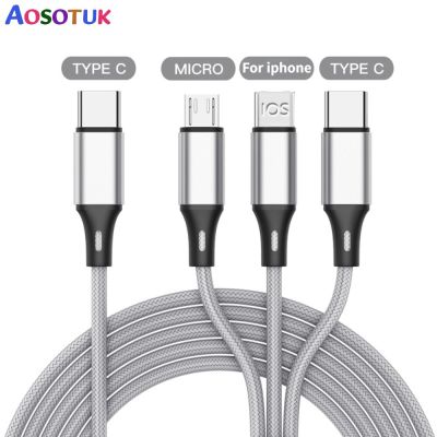 3 in 1 USB C To Micro USB Type C PD Cable For iPhone 13 12 Xiaomi Huawei Honor Mobile Phone Nylon Cord Multi Plug Charging Wire Docks hargers Docks Ch