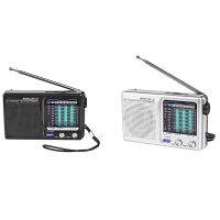 2 Pcs AM/FM/SW Portable Radio Operated for Indoor, Outdoor Emergency Use Radio with Speaker Headphone,Black &amp; Silver