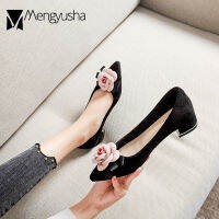 Hot 2022ยี่ห้อสุภาพสตรีปั๊มกำมะหยี่จริงรองเท้า Camellia ผู้หญิง4ซม. Med-รองเท้าส้นสูง Stewardess OL ชุดเจ้าสาวงานแต่งงานรองเท้า Tacones