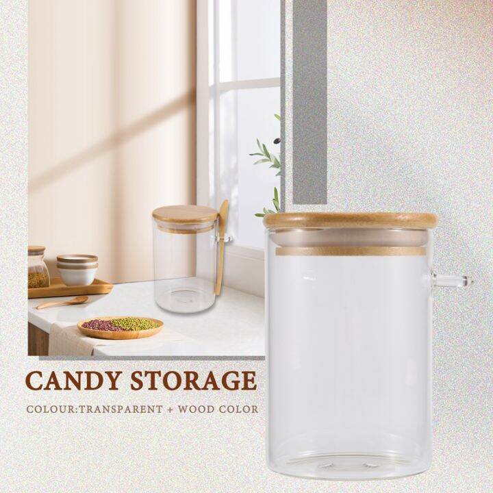 glass-food-airtight-canister-castor-wooden-twist-lid-kitchen-candy-storage-tank-jar-bamboo-food-container-with-wooden-spoon