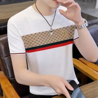 【July hot】 Mens short-sleeved t-shirt 2023 new mens Korean version handsome ice silk cool non-stick body loose summer