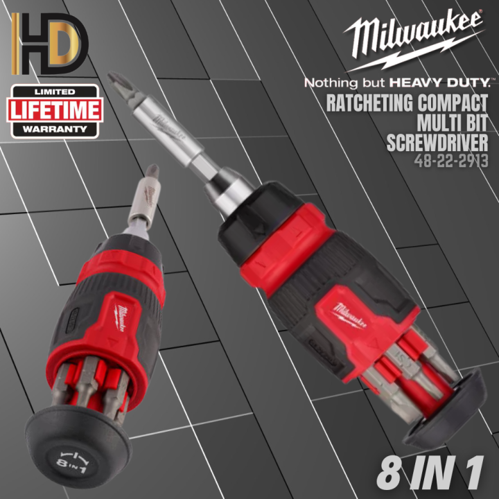 Milwaukee 8 In 1 Ratcheting Compact Multi Bit Screwdriver / Milwaukee
