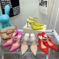 Transparent Candy Colored Rhinestone Pointed High Heeled Single Shoes