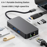 ใหม่ฮับ USB C แท่นวางมือถือ Type C ถึง3 * USB3.2 + 4K/60HZ + RJ45 1000Mbps + PD100W อะแดปเตอร์ชาร์จสำหรับเร็วแมคบุ๊กโปรแอร์ Mini/แล็ปท็อป