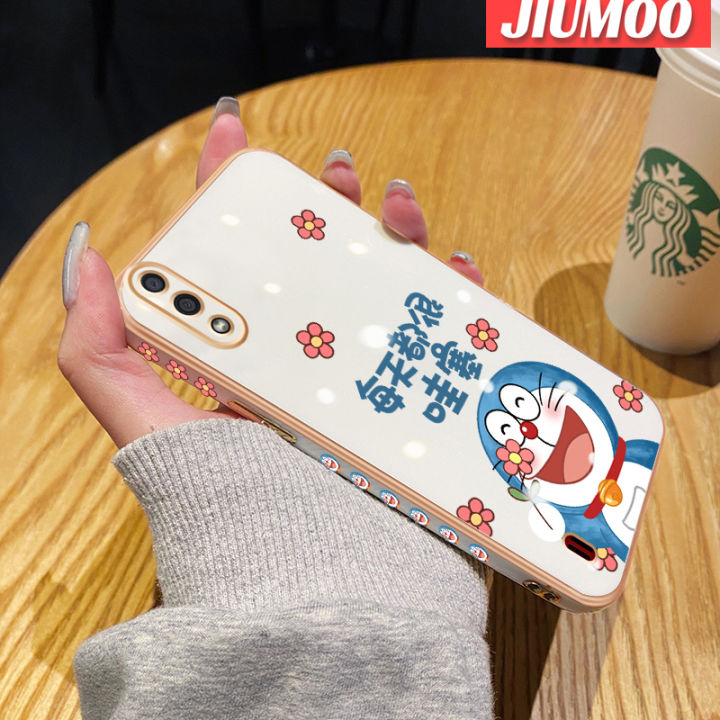 jiumoo-เคส-a01ปลอกสำหรับ-samsung-galaxy-เคส-m01-core-เคสการ์ตูนโดราเอมอนสุดน่ารักอินเทรนด์ใหม่เคสเคสโทรศัพท์กันกระแทกซิลิโคนชุบหรูหราปกหลังแบบเต็มเคสกันกระแทกเลนส์กล้องถ่ายรูป