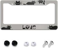 Black Cat Love Logo License Plate Frame Novelty Personalized Car Tag Holder 2 Holes Aluminum Cute Animal License Plate Covers