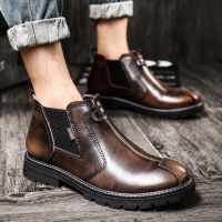 Genuine Leather Mens Martin Boots Waterproof Non-slip Chelsea Boots Short Plush Warm Winter Men Ankle Boots Fashion