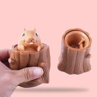 ONECEW Fidget Toy Cute Stress Relief Tree Stump Squirrel Decompression Toys Anti-stress Strange Squirrel Squeeze Cup Penholder Cup Vent Toys Antistres