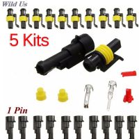 5set Waterproof Car Part 1 Pin Way Sealed Electrical Wire Auto Connector Plug Set Car Motorcycle for HID LED Light Fog Lamp