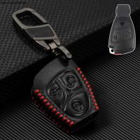 KLL For Mercedes Benz B C E S Class ML CL SL CLS CLK SLK Remote PU Leather Black Key Fob Cover Case Holder Key Chain Ring Auto Parts