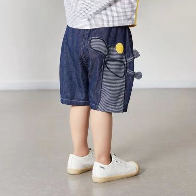 【Ready】🌈 Childrens wear boys denim shorts middle and young childrens summer new embroidery loose casual pants five-point pants 1 to 3 years old