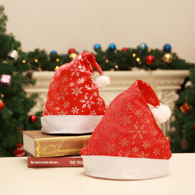 Christmas Decoration Hat With Red And Gold Colors And Silver Decorations Red And Gold Velvet Hat For Christmas Decorations Printed Christmas Hat With Red And Gold Velvet Christmas Decoration Supplies With Silver Snowflake Red And Gold Velvet Christmas Hat