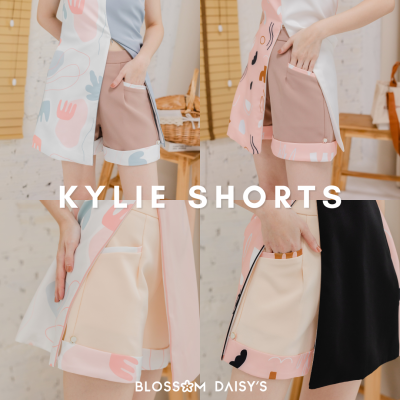 BlossomDaisys - Kylie Shorts กางเกงขาสั้นดีเทลแต่งปลายขา&amp;ขอบกระเป๋า ด้วยแต่งผ้าพิมพ์ลายพิเศษของทางร้าน ทรงสวยน่ารักมากๆ (PANTS) (SET)