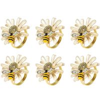 THLT9A Set of 6 Daisy Sunflower Napkin Rings, Gold Bee Napkin Ring Holders for Formal or Casual Dinning Table Decor