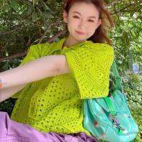 ต้นฉบับ Summer dopamine by American contracted wind hollow out knitting commuter shirt dress covered the meat loose cardigan sweet chilli sauce