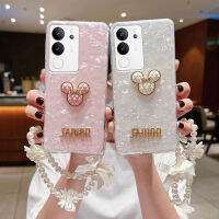 เคสใส่โทรศัพท์ Vivo V29 5G เงางามล่าสุดด้วยสายรัดข้อมือต่างหูมุกป้องกันเต็มรูปแบบแข็งกันแรงกระแทกเคสโทรศัพท์ Vivo V29 5G เคสโทรศัพท์ลายการ์ตูนน่ารัก