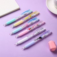 MENGAI 6pcs/Set ปากกาสำหรับเขียน อะนิเมะการ์ตูนกดชุดปากกาเจล หมึกสีดำ My Melody Kuromi Neutral GEL PEN เรียบเนียน เครื่องเขียนสเตชันเนอรี