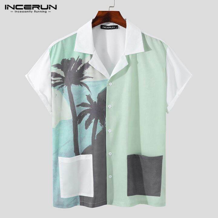 incerun-เสื้อเชิ้ตลําลอง-แขนสั้น-พิมพ์ลาย-สไตล์ชายหาด-ติดกระดุม-สําหรับผู้ชาย