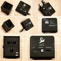 The Puffin House | Universal Travel Adapter with 2 USB ports (Black) ปลั๊กอแด๊ปเตอร์ ใช้ได้กับทุกประเทศทั่วโลก