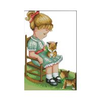 Cross Stitch Kits Stamped Full Range of Embroidery Starter Kits for Beginners DIY 11CT 3 Strands - Girl and Cat