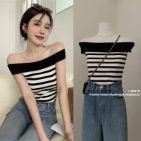 STRIPE KNIT TOP➖(370฿ฟรีส่ง) เสื้อปาดไหล่ ผ้าknit ทอลายริ้ว ผ้ายืดหยุ่น เก็บทรงสวยเป๊ะ ไม่บาง **งานป้ายWG.WE