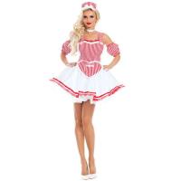 Halloween Lace Maid Costume Halloween Red White Stripes Costume Oktoberfest Maid Fancy Dress Set With Headgear Collar Halloween Fancy Dress Costume appropriate