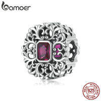 Bamoer 925 Sterling Silver Vintage Pattern Charm fit DIY Making Bracelet &amp; Bangle Retro Square Zirconium Beads Fine Jewelry Gift