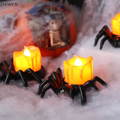 ZHIWEN เทียน LED ฮาโลวีนโคมไฟฟักทองแมงมุมสำหรับปาร์ตี้ฮาโลวีนเครื่องประดับตกแต่งบ้านผีสิงอุปกรณ์ประกอบฉากสยองขวัญ